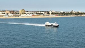 A Hovertravel hovercraft crossing the Solent off Southsea seafront